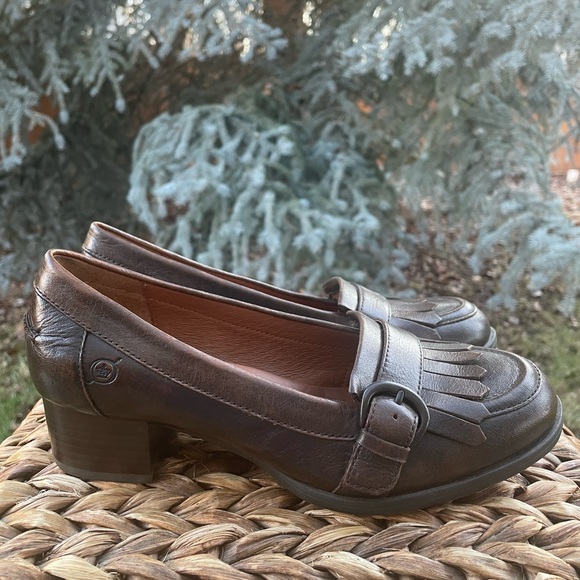 NWOT Born Lissette Brown Leather Slip On Block Heel Penny Loafers Women size 7.5 - Picture 6 of 10